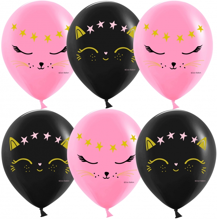 Шар Волшебный котенок, Черный/Розовый Пастель, 2 ст 