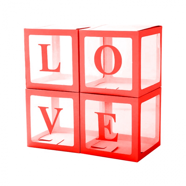 Набор коробок для воздушных шаров "Love" Красные грани, Прозрачный